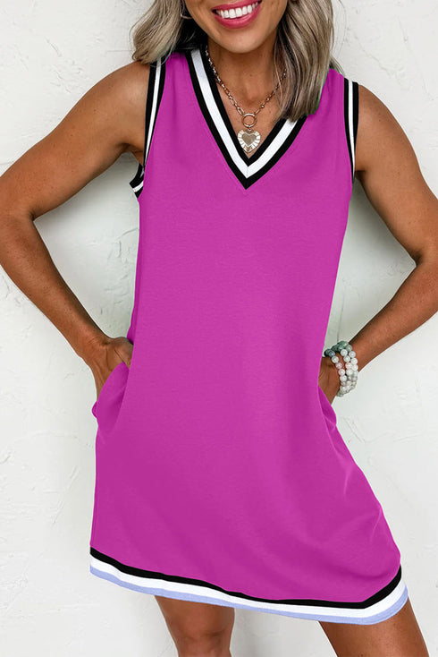 Contrast Trim V Neck Sleeveless Shift Mini Dress