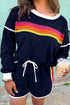 Contrast Trim Varsity Striped Long Sleeve Short Set