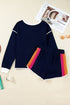 Contrast Trim Varsity Striped Long Sleeve Short Set