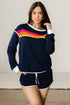 Contrast Trim Varsity Striped Long Sleeve Short Set
