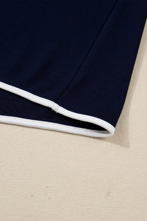 Contrast Trim Varsity Striped Long Sleeve Short Set