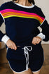 Contrast Trim Varsity Striped Long Sleeve Short Set
