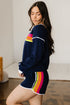 Contrast Trim Varsity Striped Long Sleeve Short Set