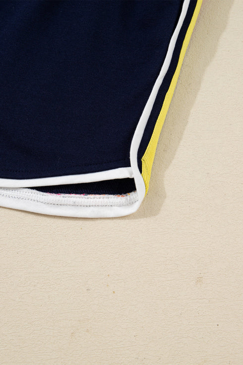 Contrast Trim Varsity Striped Long Sleeve Short Set