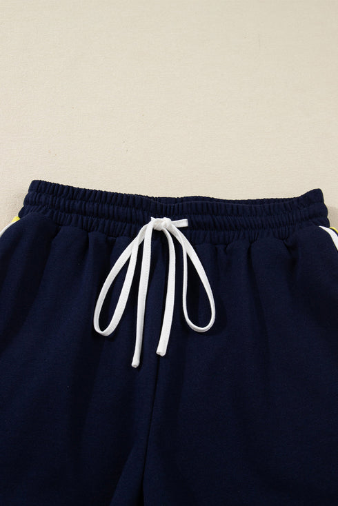 Contrast Trim Varsity Striped Long Sleeve Short Set