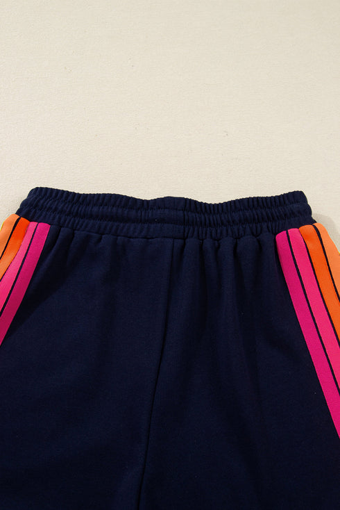 Contrast Trim Varsity Striped Long Sleeve Short Set