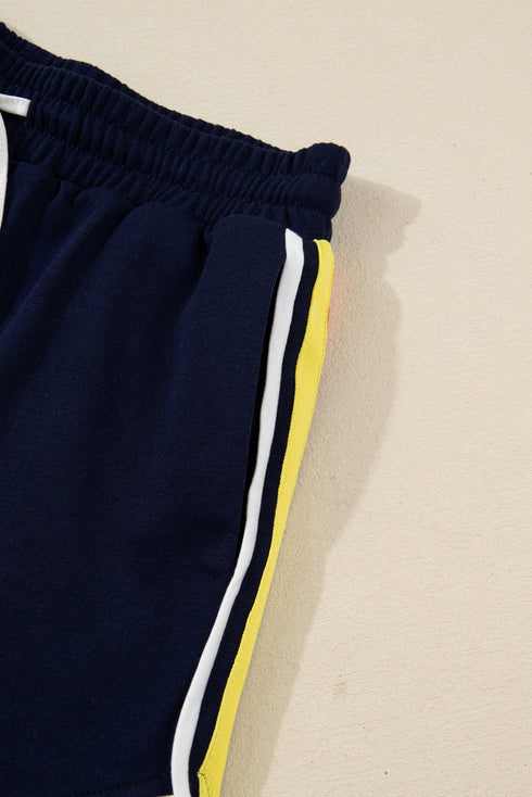 Contrast Trim Varsity Striped Long Sleeve Short Set