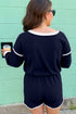 Contrast Trim Varsity Striped Long Sleeve Short Set