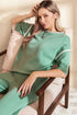 Contrast Trim Waffle Knit Wide Leg Two Piece Set