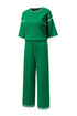 Contrast Trim Waffle Knit Wide Leg Two Piece Set