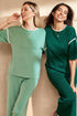 Contrast Trim Waffle Knit Wide Leg Two Piece Set