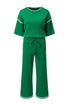 Contrast Trim Waffle Knit Wide Leg Two Piece Set