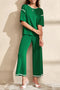 Contrast Trim Waffle Knit Wide Leg Two Piece Set