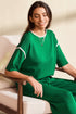 Contrast Trim Waffle Knit Wide Leg Two Piece Set