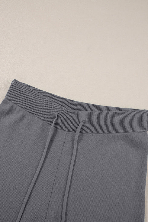 Contrast Trim Waffle Knit Wide Leg Two Piece Set