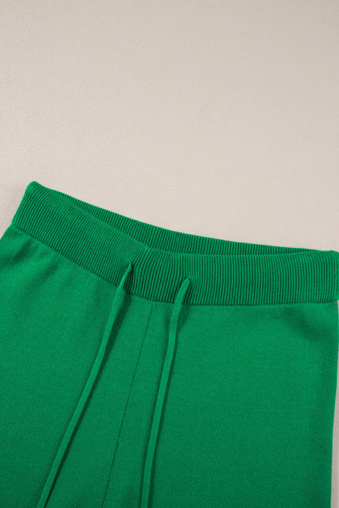 Contrast Trim Waffle Knit Wide Leg Two Piece Set