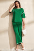 Contrast Trim Waffle Knit Wide Leg Two Piece Set