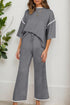 Contrast Trim Waffle Knit Wide Leg Two Piece Set
