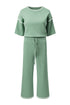 Contrast Trim Waffle Knit Wide Leg Two Piece Set