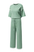 Contrast Trim Waffle Knit Wide Leg Two Piece Set