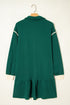 Contrast Trim Zip Collar Long Sleeve Ruffle Mini Dress