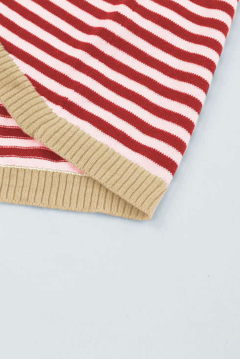 Contrast Trimmed Striped Drop Shoulder Sweater