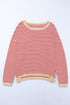 Contrast Trimmed Striped Drop Shoulder Sweater