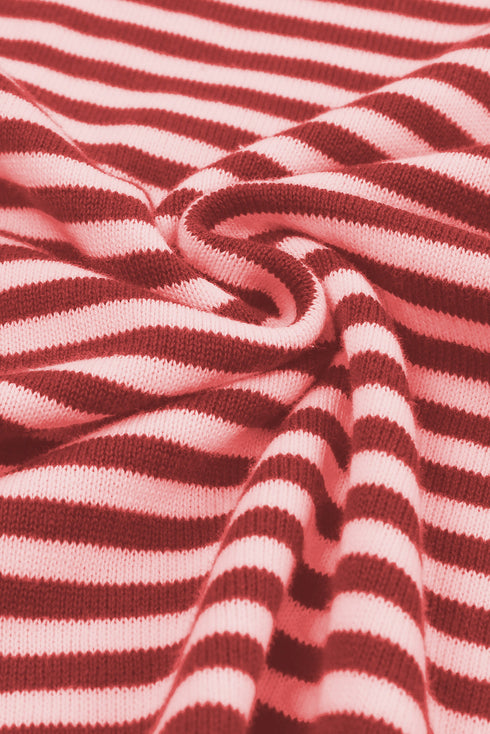 Contrast Trimmed Striped Drop Shoulder Sweater