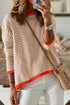 Contrast Trimmed Striped Drop Shoulder Sweater