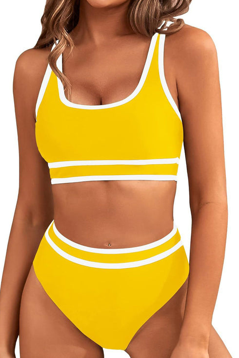 Contrast Trimmed U Neck High Waist Bikini