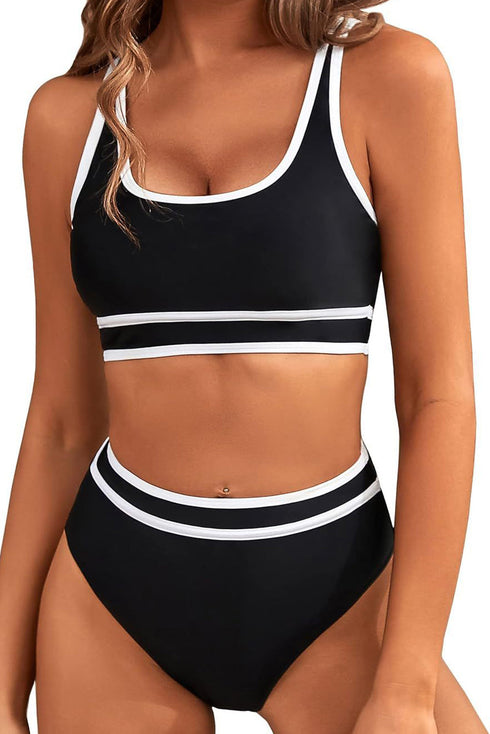 Contrast Trimmed U Neck High Waist Bikini