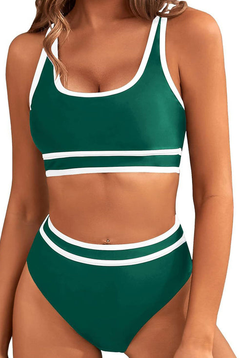 Contrast Trimmed U Neck High Waist Bikini