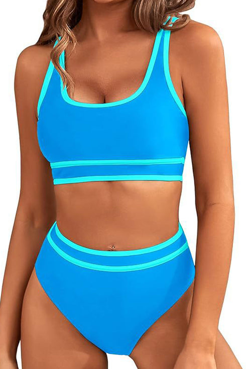 Contrast Trimmed U Neck High Waist Bikini