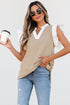 Contrast V Neck Ruffled Textured Knit Top