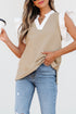 Contrast V Neck Ruffled Textured Knit Top
