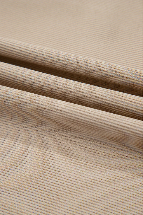 Contrast V Neck Ruffled Textured Knit Top