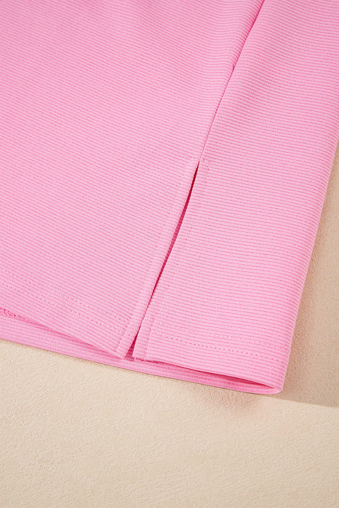 Contrast V Neck Ruffled Textured Knit Top