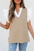Contrast V Neck Ruffled Textured Knit Top