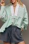 Contrast Yoke Half Zip Flap Pocket Patchwork Stripe Swing Top