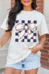 Coquette Baseball Stitch Bow Checkered Background Graphic Tee