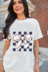 Coquette Baseball Stitch Bow Checkered Background Graphic Tee