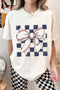 Coquette Baseball Stitch Bow Checkered Background Graphic Tee