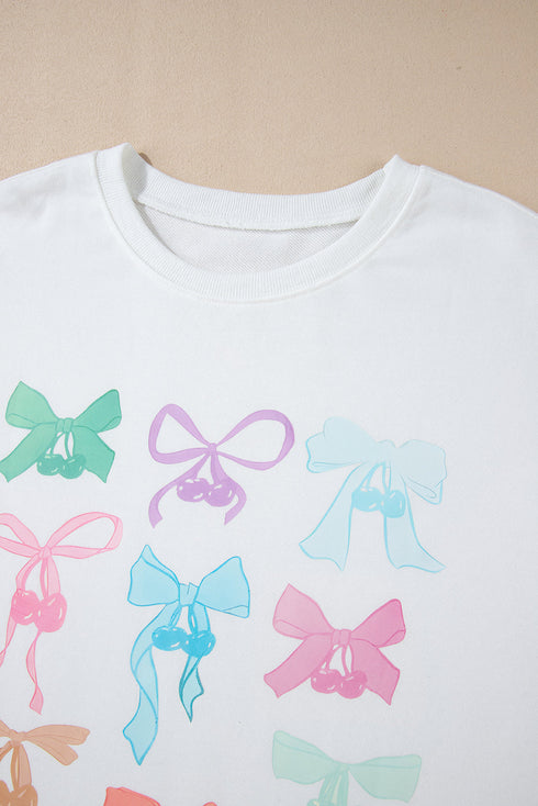 Coquette Bow And Cherry Raw Hem Sweatshirt