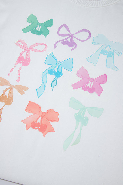 Coquette Bow And Cherry Raw Hem Sweatshirt
