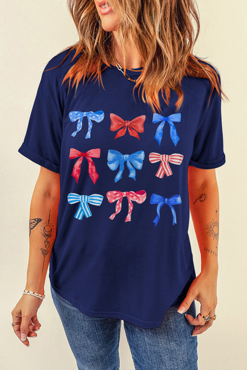 Coquette Bow And Star Pattern Stretch Jersey Graphic Tee