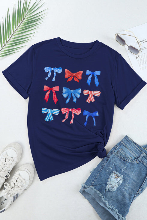 Coquette Bow And Star Pattern Stretch Jersey Graphic Tee