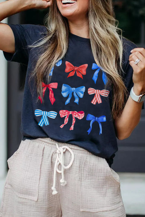 Coquette Bow And Star Pattern Stretch Jersey Graphic Tee