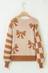 Coquette Bow Pattern Striped Sleeve Knit Sweater