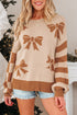 Coquette Bow Pattern Striped Sleeve Knit Sweater