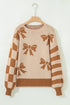 Coquette Bow Pattern Striped Sleeve Knit Sweater